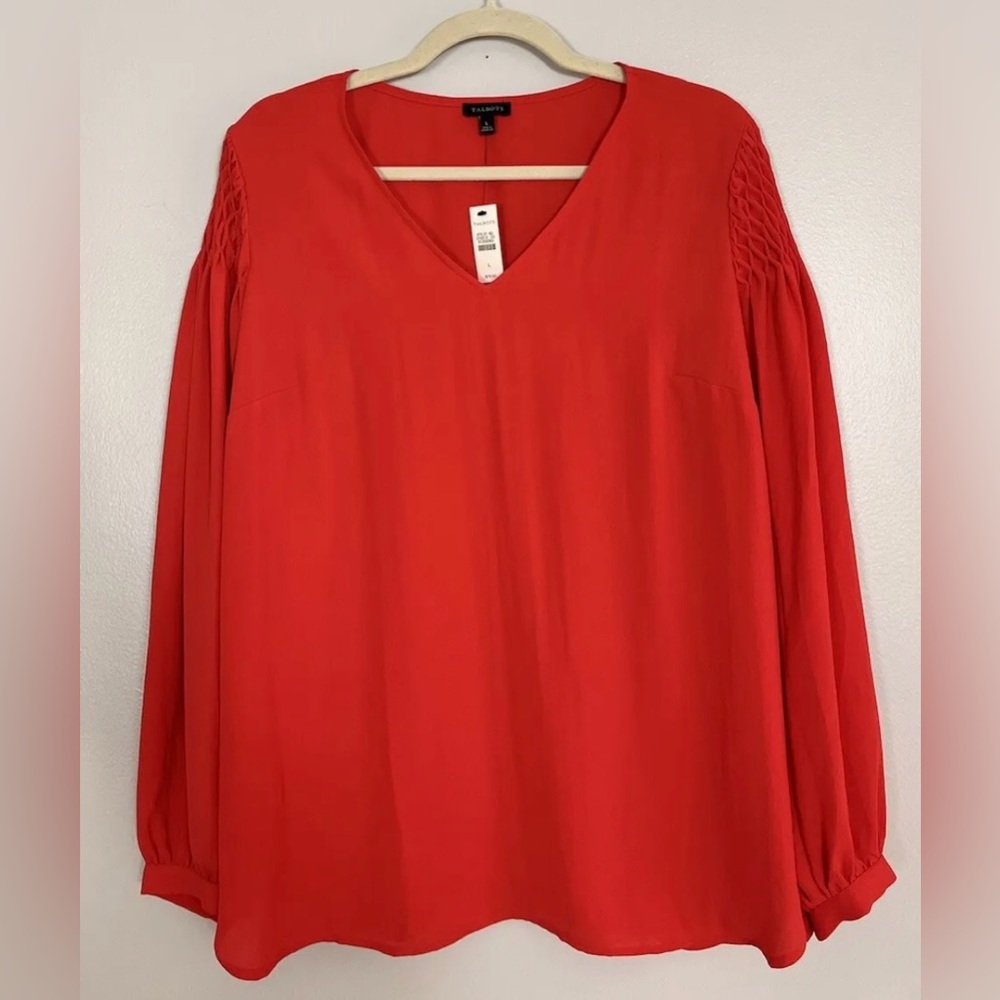 NWT Talbots Red V Neck Shoulder Detial
Long Sleeve Shirt Size 2X  New